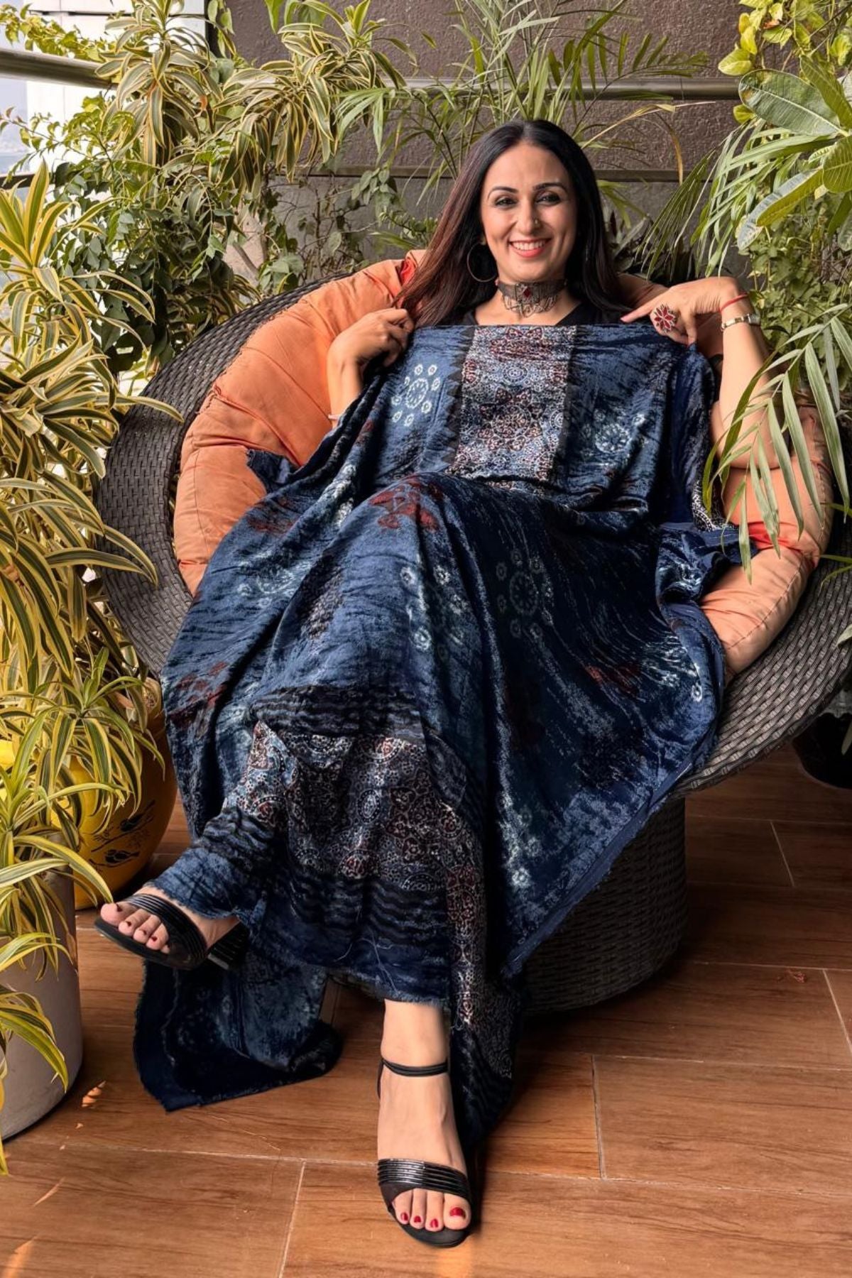 Ajrakh art on velvet (kurta only)